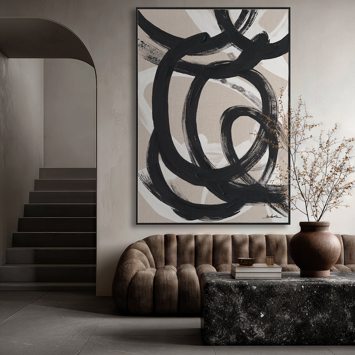 Hand-Painted Canvas Wall Art Modern Black Brushstroke Abstract