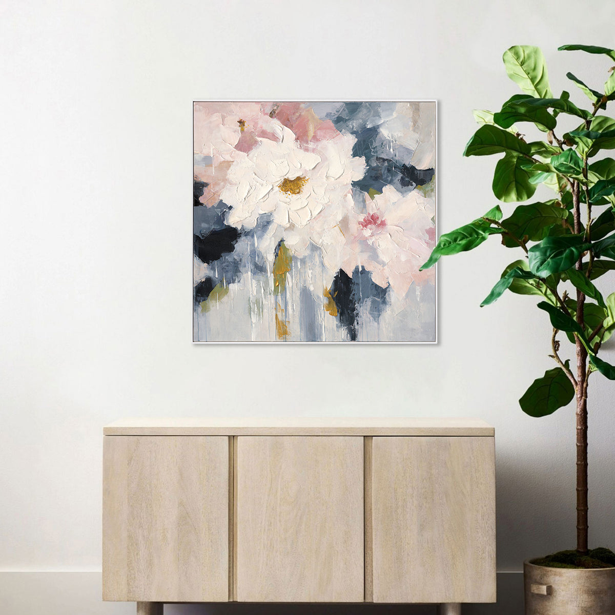 Abstrakte Leinwand-Wandkunst 61x40 Cm – Blaugrün & Gold, Handgemalte Struktur, Mit Holzrahmen