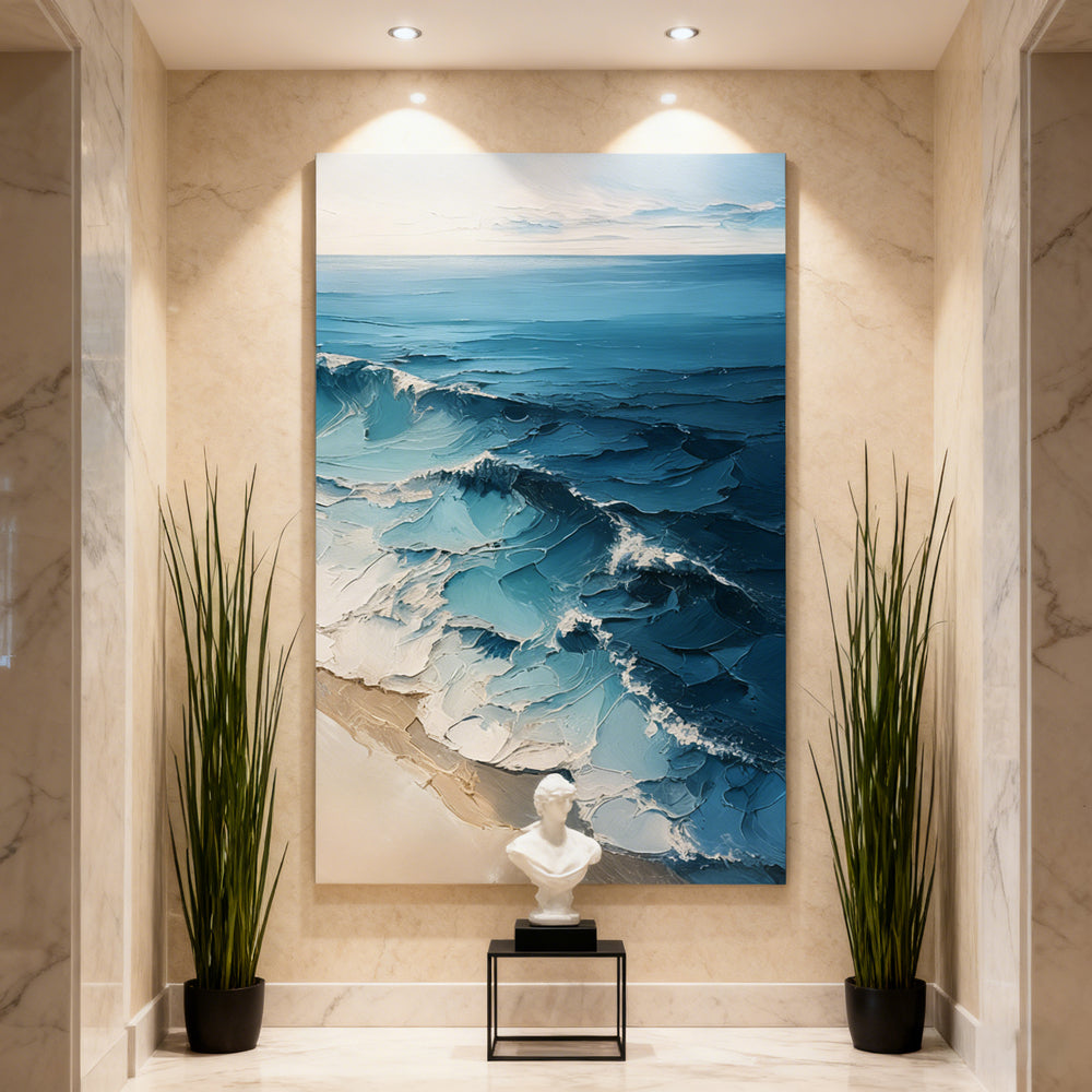 Azure Tide Whisper – Impasto Seascape Wall Art Texture Paintings