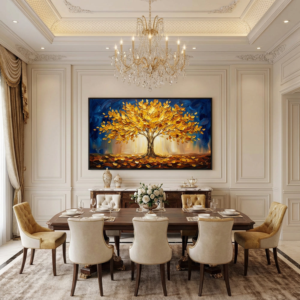 Golden Canopy Dreams | Contemporary Abstract Tree Style Hand-Painted Oil Painting Wall Art