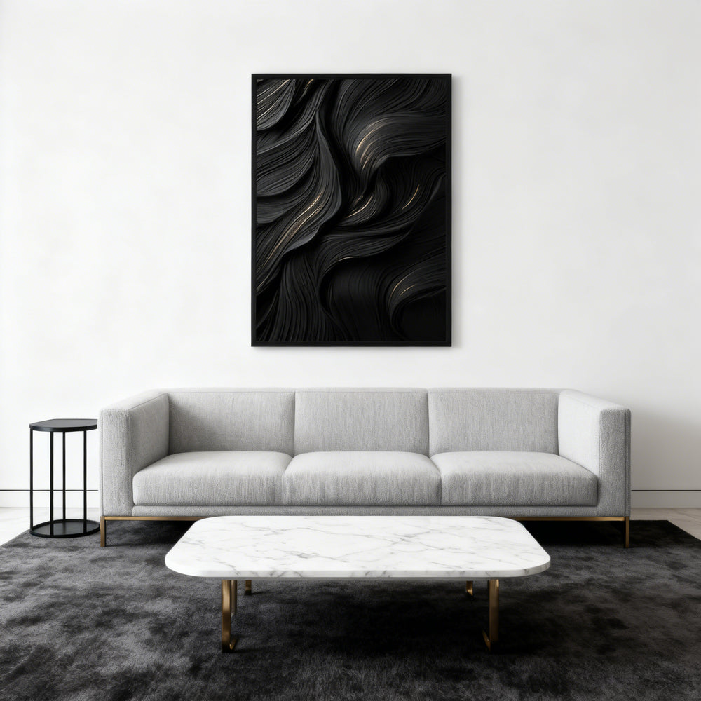 Black Flow Texture Theme Painting – Modern Abstract Style Handmade Texture Wall Art