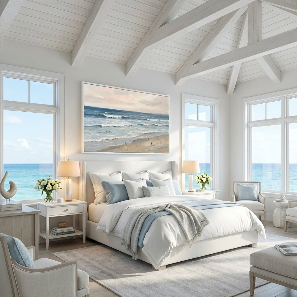 Endless Shoreline Calm | Contemporary Minimal Seascape Style Hand-Painted Oil Painting Wall Art