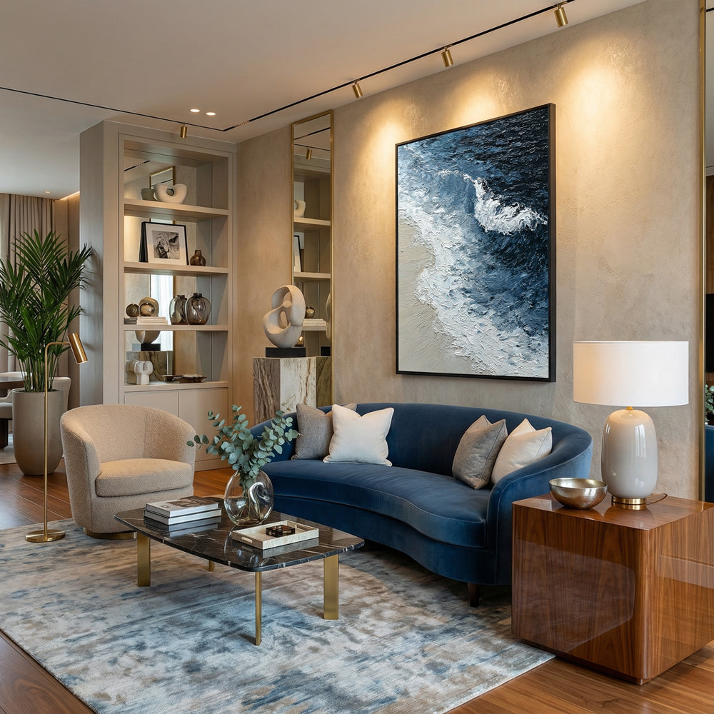 Tide Edge Motion | Contemporary Abstract Ocean Handmade Oil Painting Wall Art