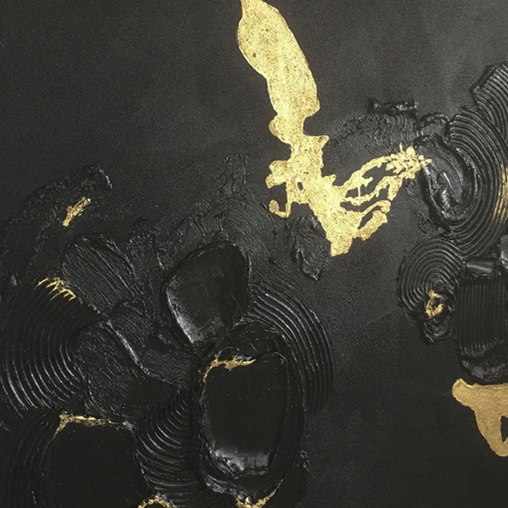 Handmade Abstract Wall Art – Black Textured Painting with Gold Accents