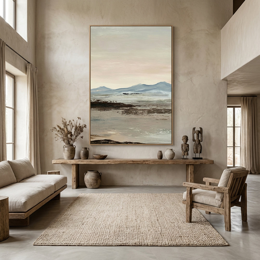 Serene Distant Mountains – Minimalist Landscape Style Handmade Painting Wall Art