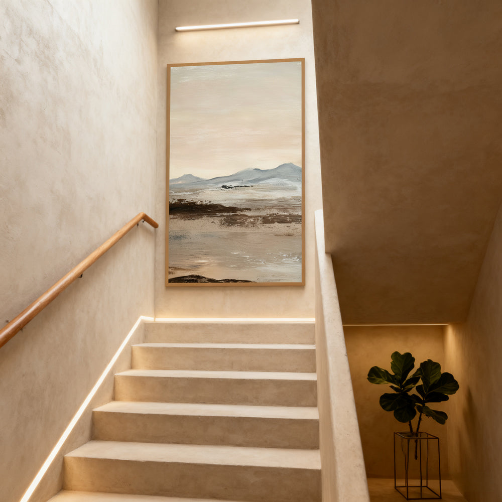 Serene Distant Mountains – Minimalist Landscape Style Handmade Painting Wall Art