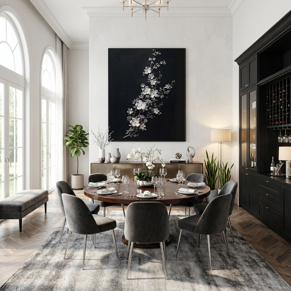 Silver Blossom Elegance – Modern Minimal Relief Style Handmade Oil Painting Wall Art