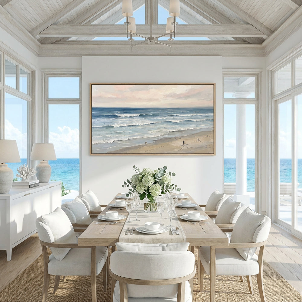 Endless Shoreline Calm | Contemporary Minimal Seascape Style Hand-Painted Oil Painting Wall Art