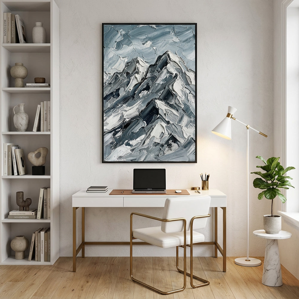 Echoes of the Frosted Peaks – Impressionist Textured Mountain Oil-Style Artwork Handmade paintings