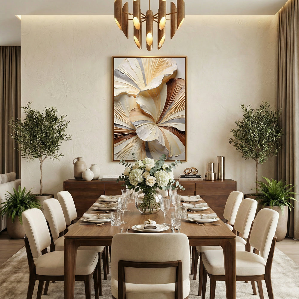 Golden Bloom Abstraction | Textured Floral Style Handmade Oil Painting Wall Art