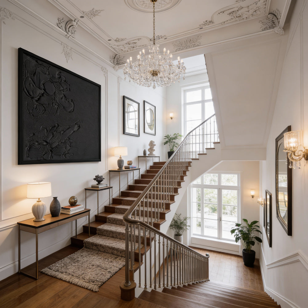 Arte de Pared Abstracto Hecho a Mano – Pintura Moderna Texturizada en Blanco y Negro