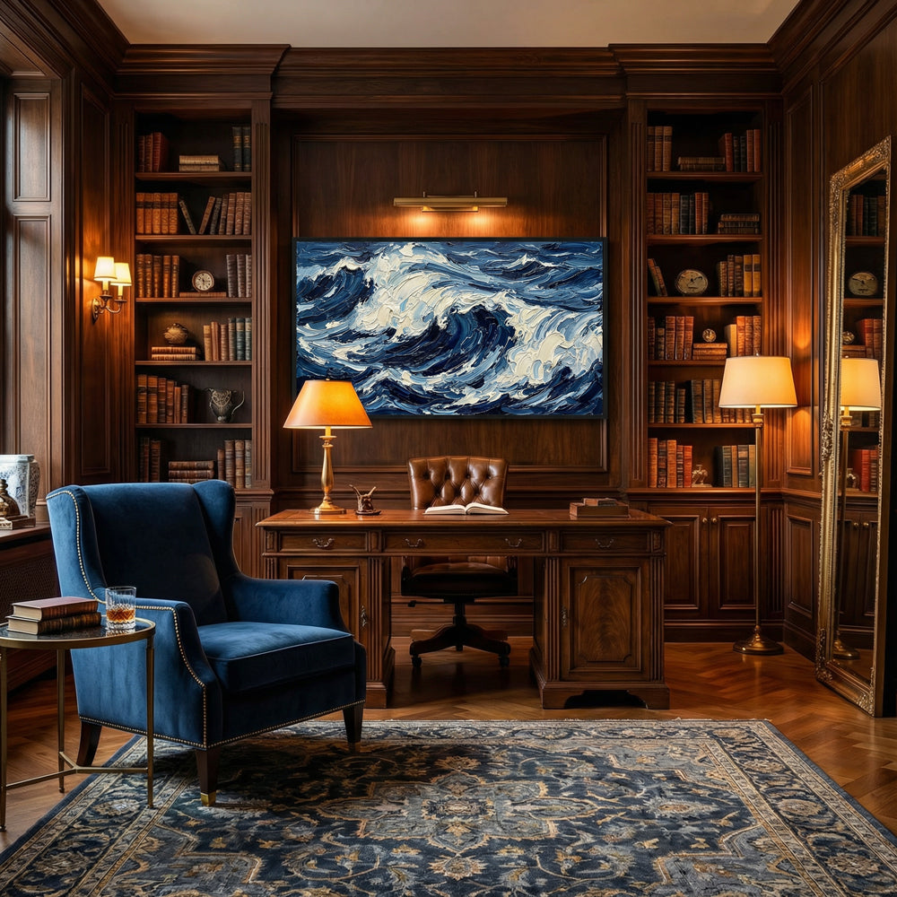 Endless Blue Waves | Contemporary Abstract Ocean Handmade Oil Painting Wall Art