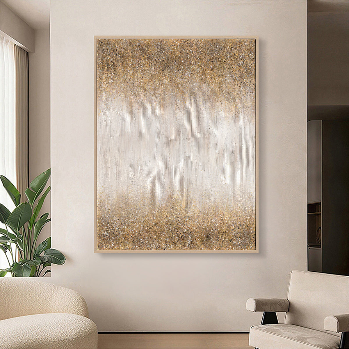 Handgemalte Leinwand Wandkunst Golden Strukturiert Abstrakt Farbverlauf 