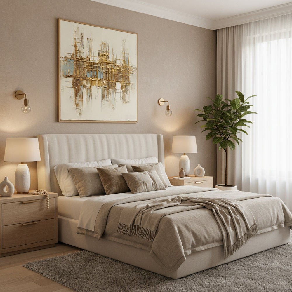 Golden Grid Structure Theme Painting – Modern Abstract Style Handmade Texture Wall Art