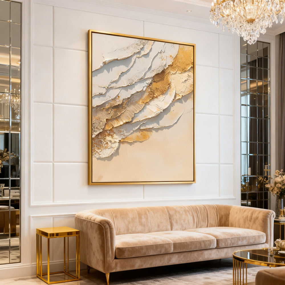 Golden Flow – Abstract Handcrafted Oil Painting