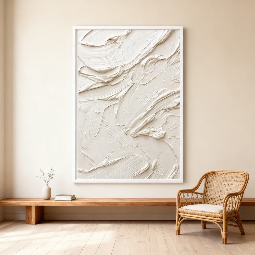 Abstract White Oil Painting, Textured Style, Wall Art