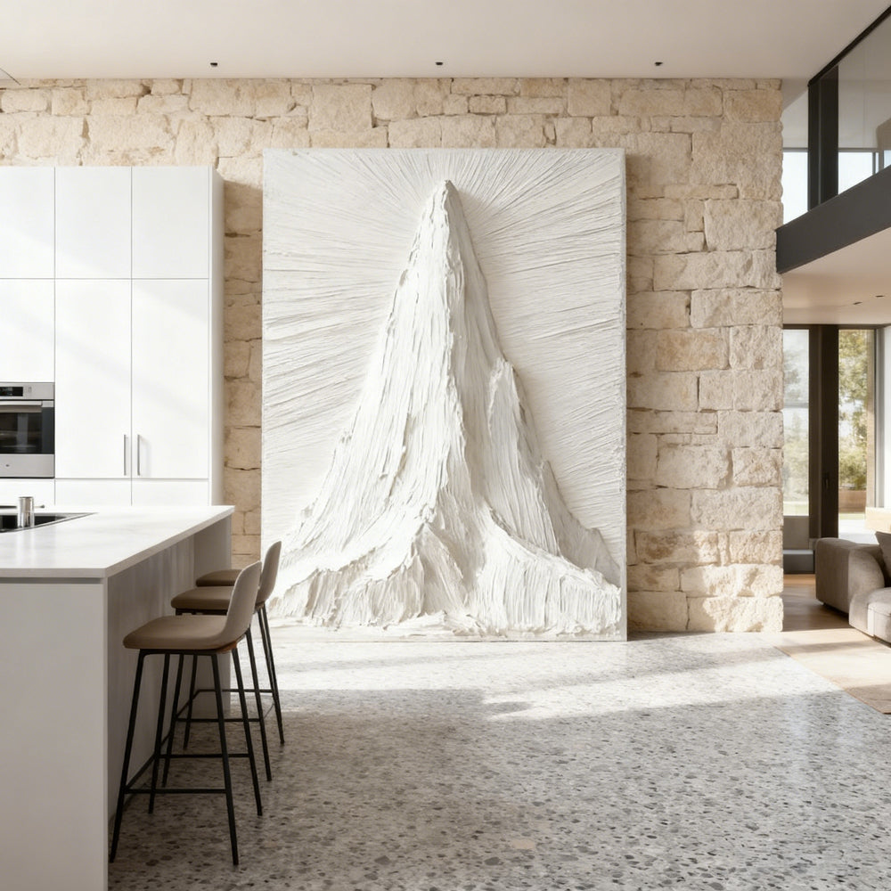White Mountain Peak Theme Painting – Modern Minimalist Style Handmade Texture Wall Art