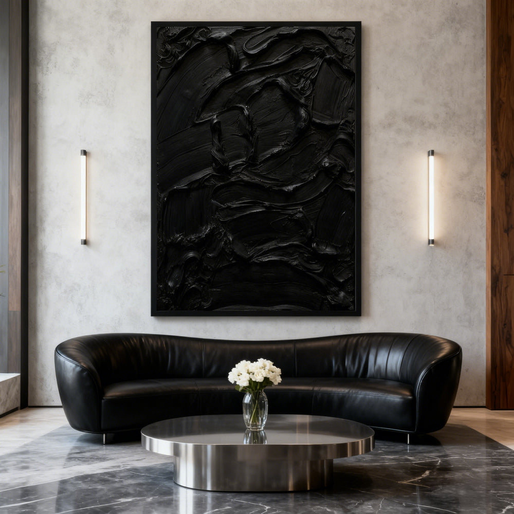 Abstract Black Oil Painting, Textured Art, Wall Décor