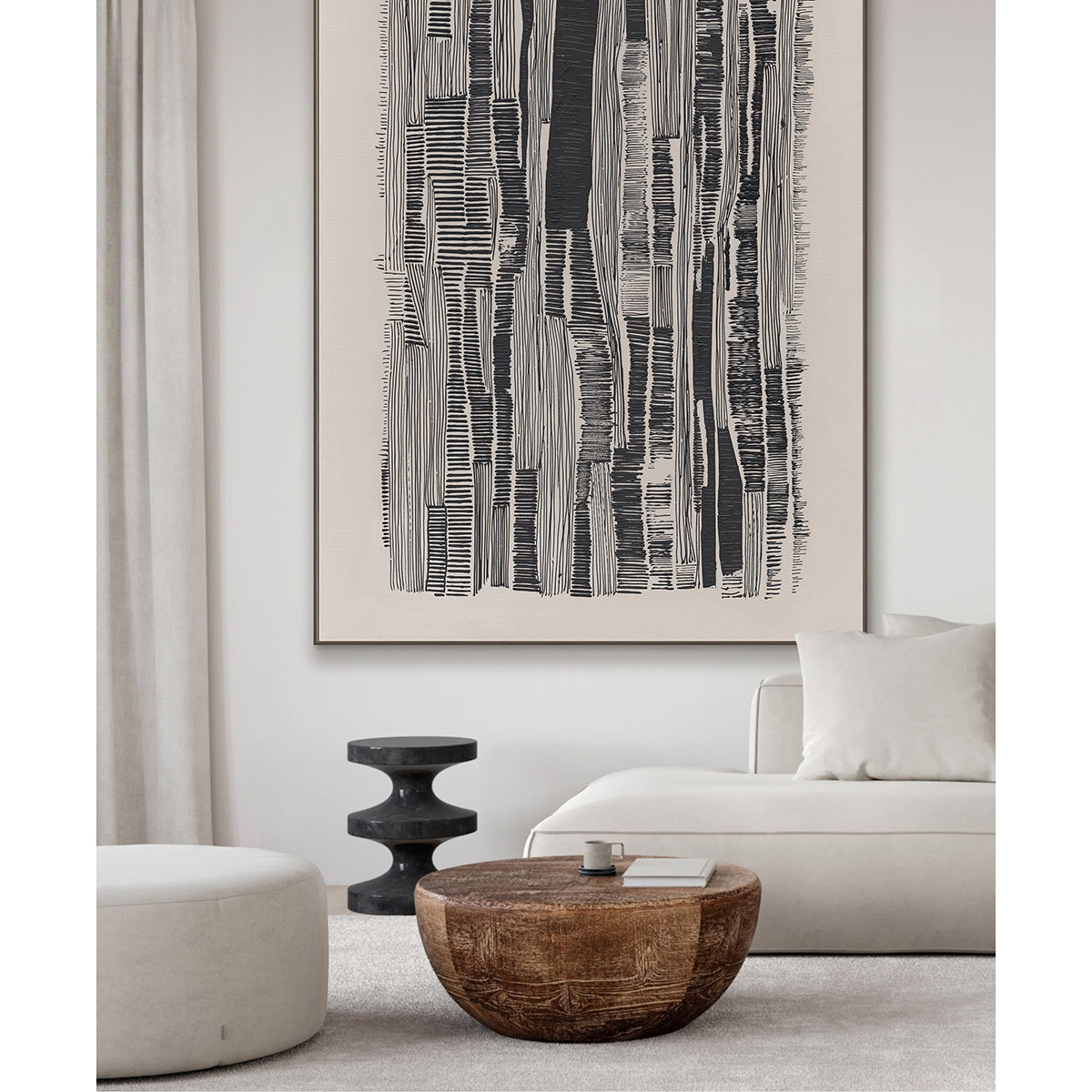 Rythme monochrome, dessin abstrait peint à la main sur toile 