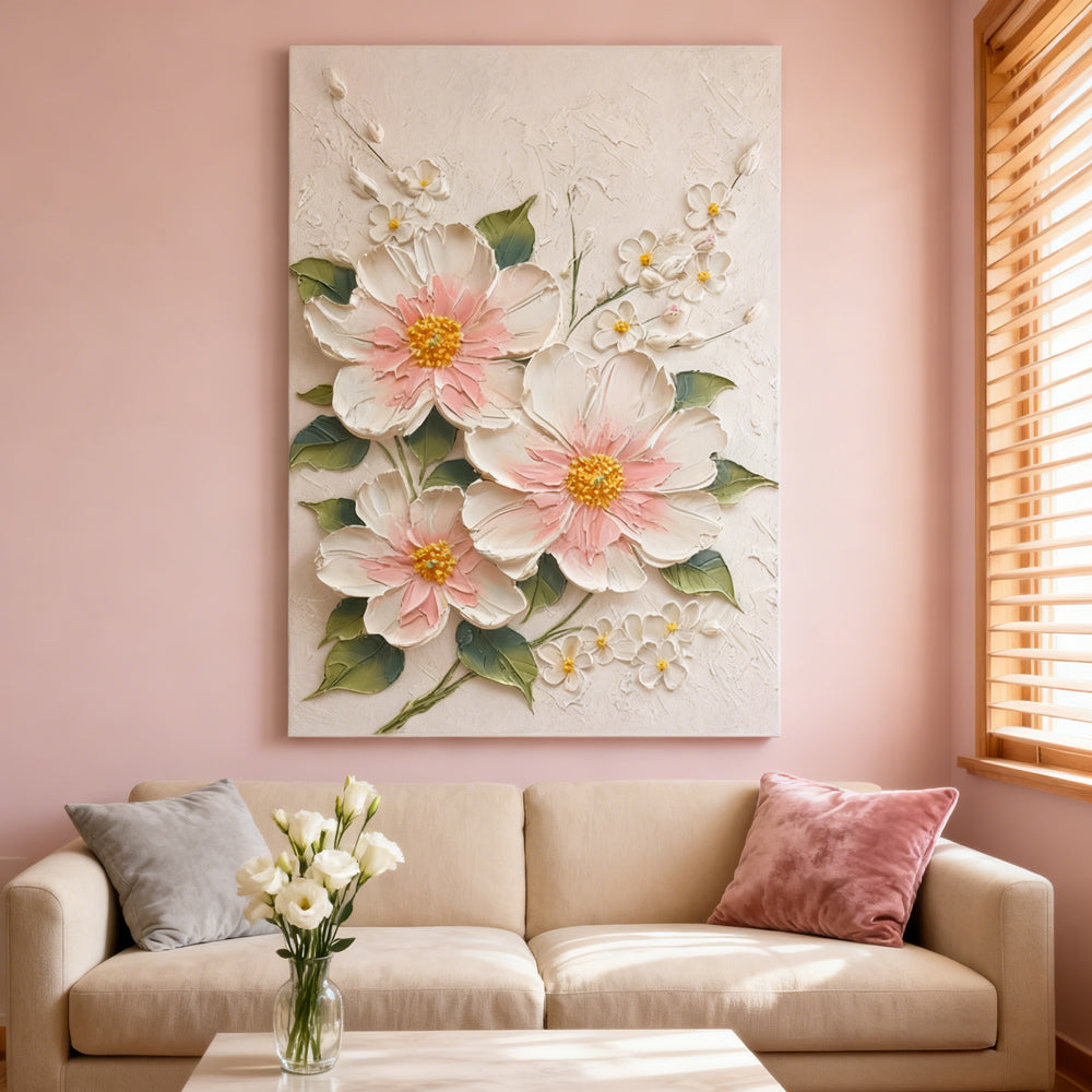 Blossoming Harmony Floral Texture Art – Impressionistic Style Handmade Oil Painting Wall Art