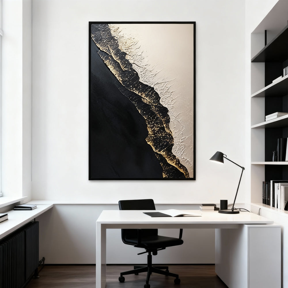 Gold Edge Terrain Theme Painting – Modern Abstract Style Handmade Texture Wall Art