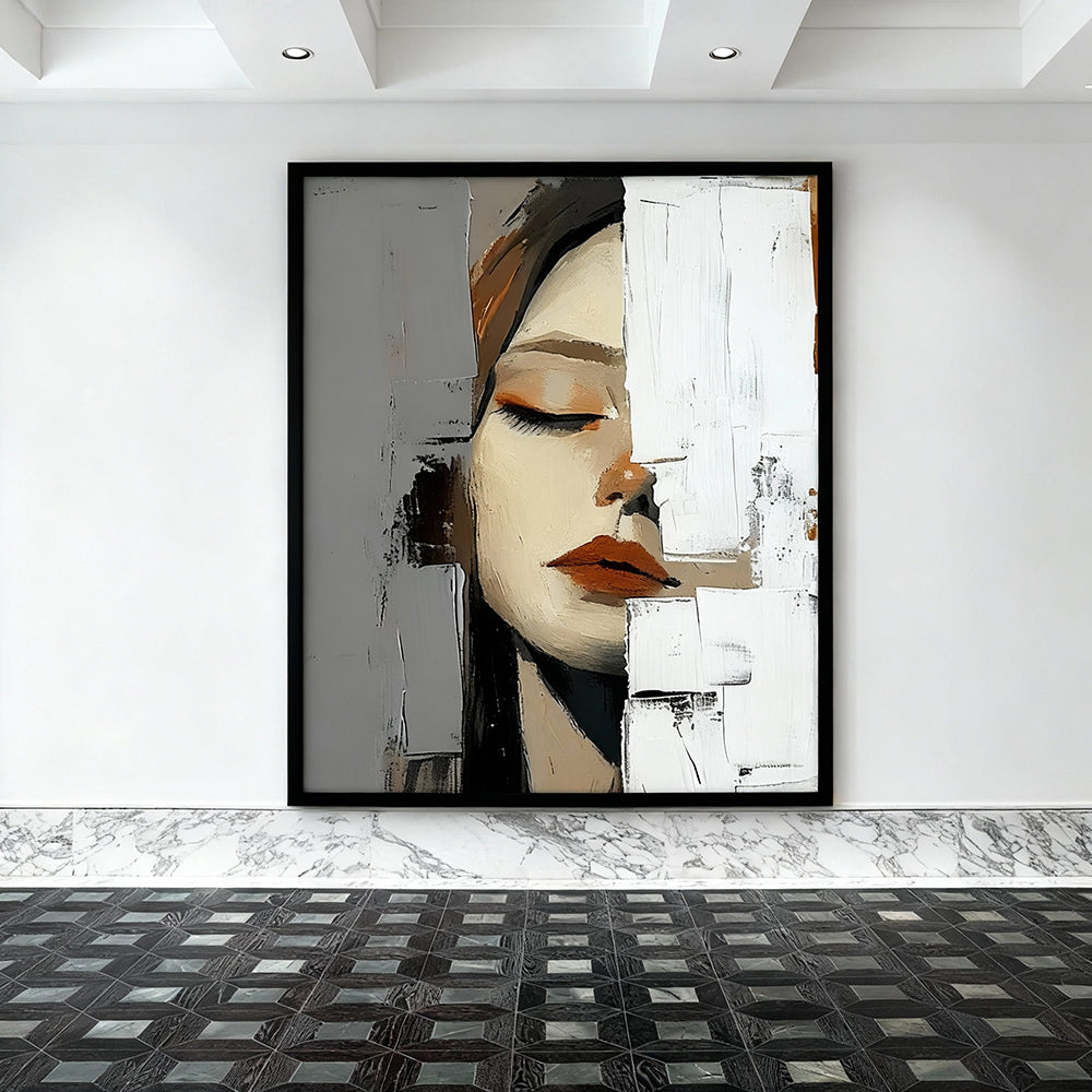 Silent Muse – Contemporary Abstract Portrait Painting, Handmade Oil Wall Art for Modern Interior Decoration