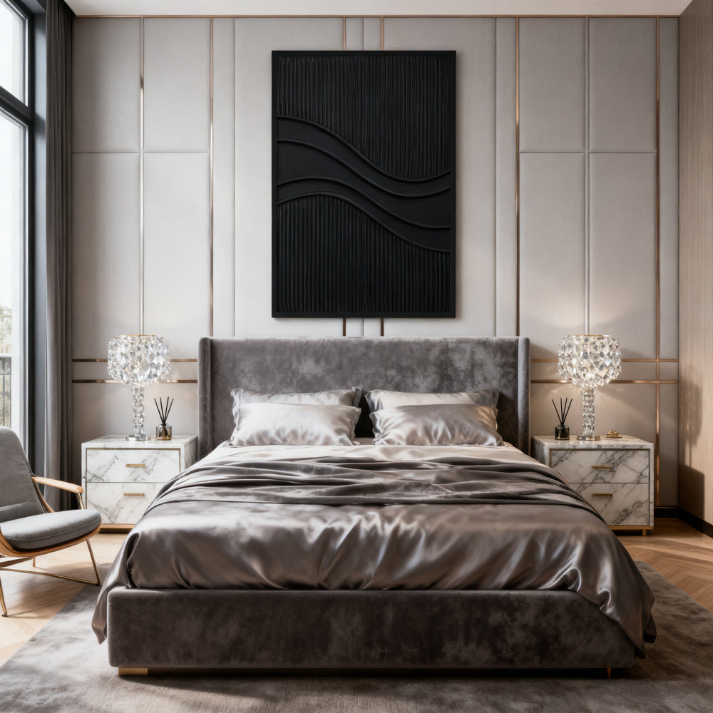 Black Wave Texture – Minimalist Abstract Style Handmade wall art paintings