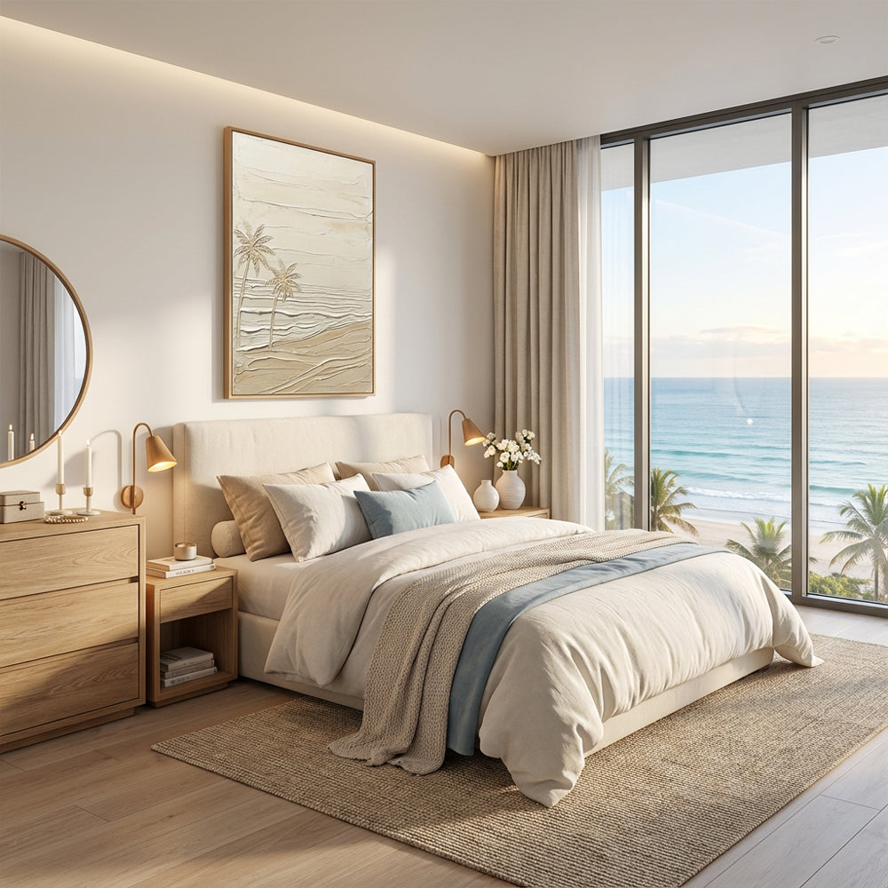 Silent Shoreline Palms | Modern Minimal Coastal Style Hand-Painted Oil Painting Wall Art