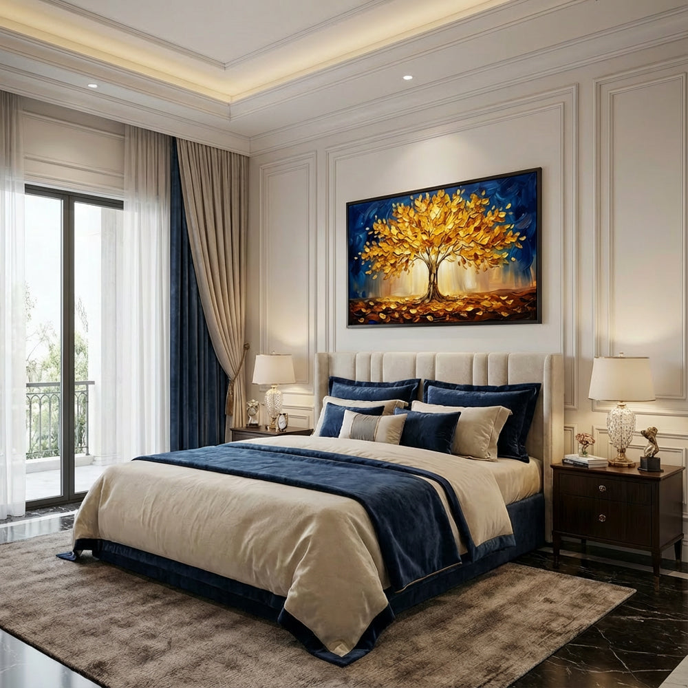 Golden Canopy Dreams | Contemporary Abstract Tree Style Hand-Painted Oil Painting Wall Art