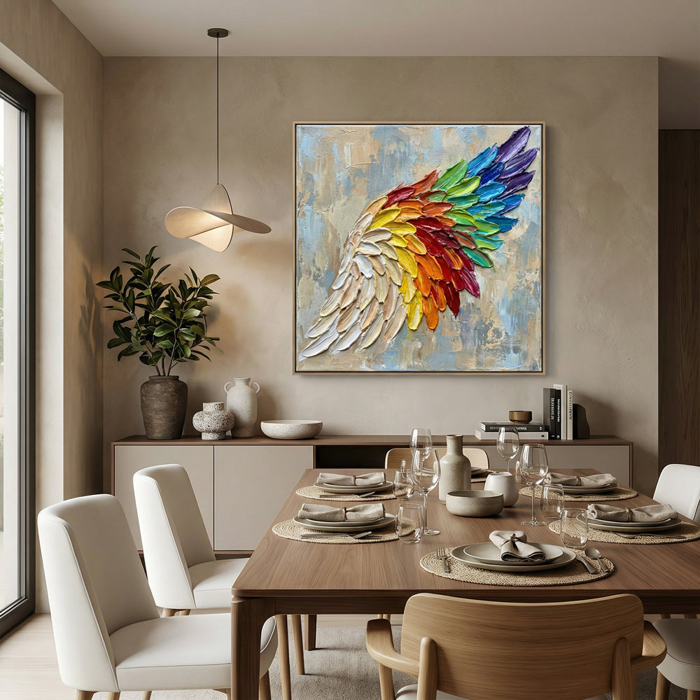 Rainbow Wing Harmony | Contemporary Abstract Palette Knife Handmade Oil Painting Wall Art