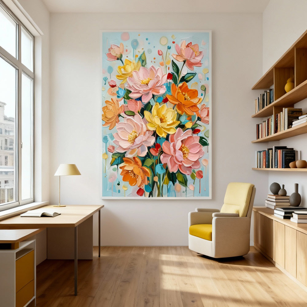 Garden Melody Bloom | Contemporary Abstract Floral Handmade Oil Painting Wall Art