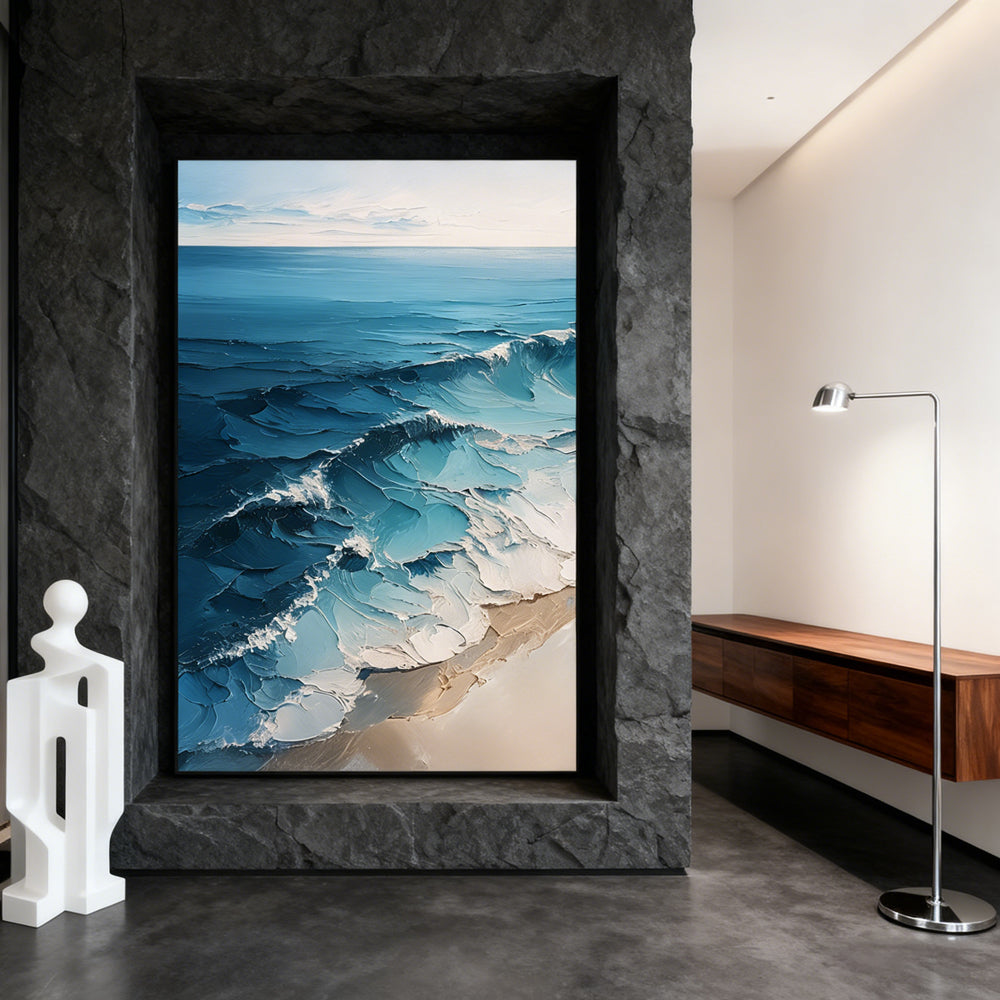 Azure Tide Whisper – Impasto Seascape Wall Art Texture Paintings