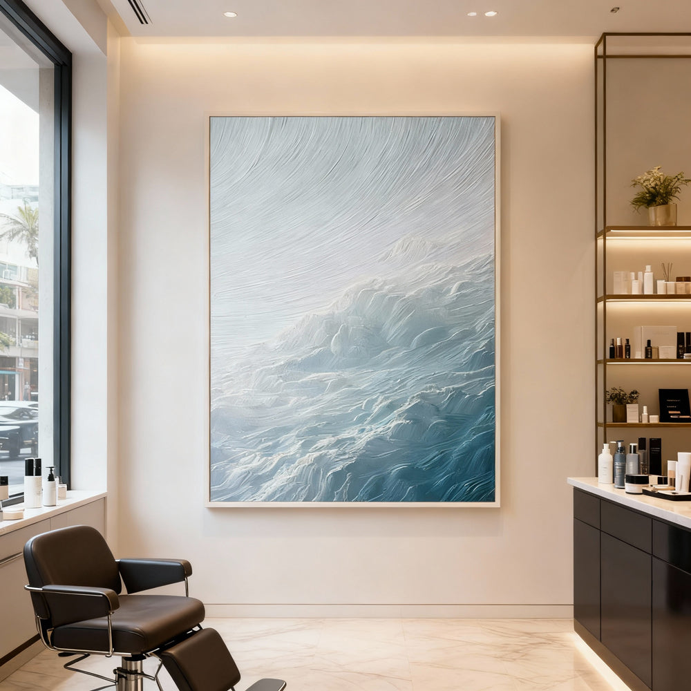 Dreamy Clouds – Minimalist Abstract Texture Painting in Gradient Blue Tones, Soft Sky and Mist Elements