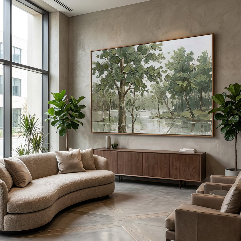 Forest Landscape Painting – Impressionist Palette Knife Style – Green & Earth Tones –  Handcrafted Painting