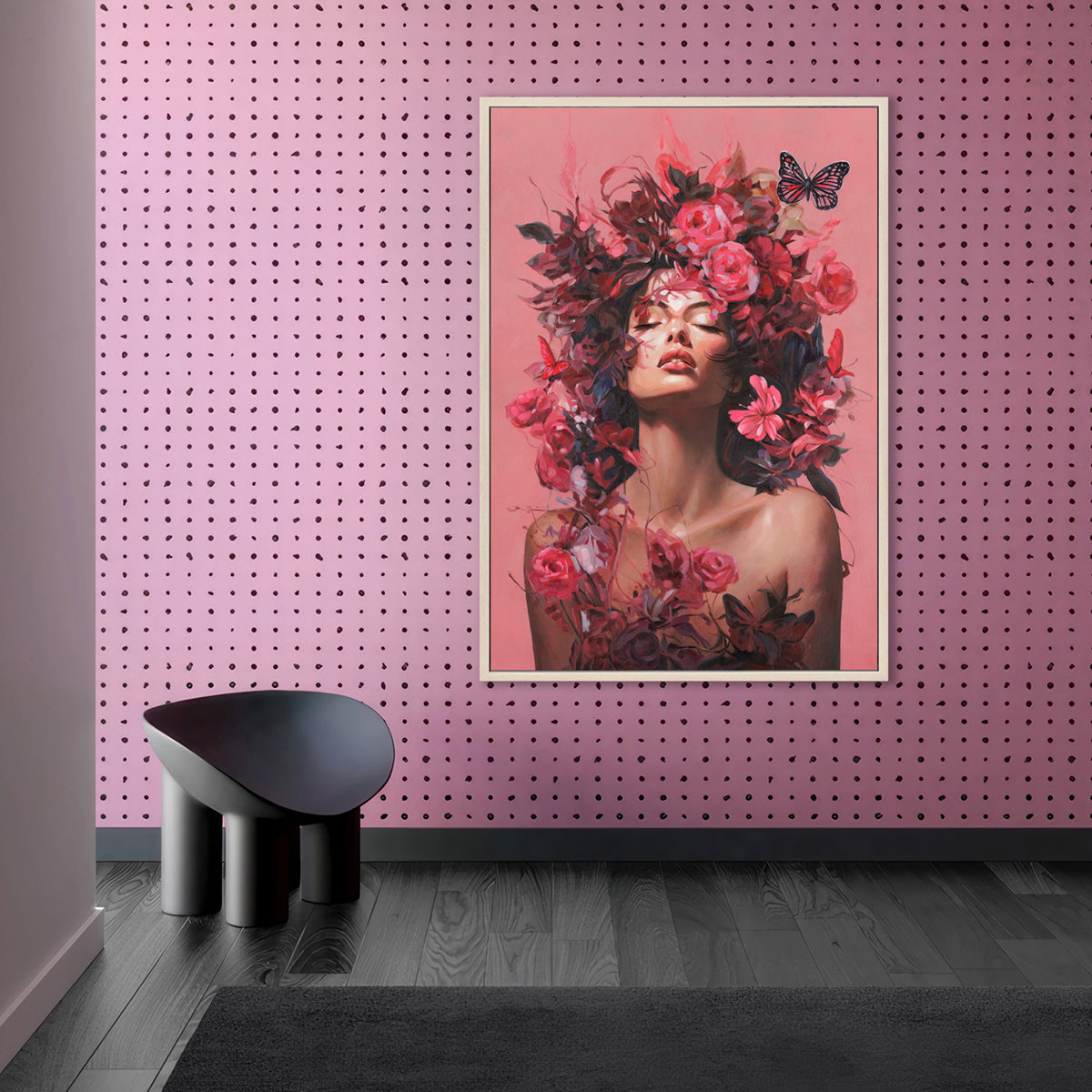 Handmade Romantic Floral Woman Portrait Contemporary Figurative Art on Canvas