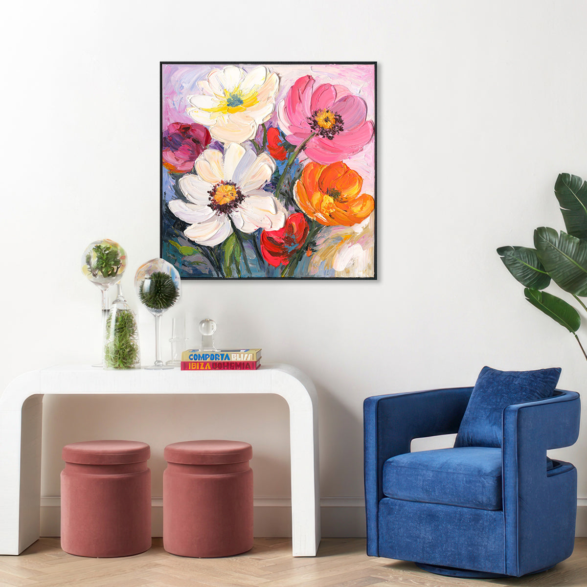 Obra maestra floral vibrante pintada a mano en colores audaces de óleo