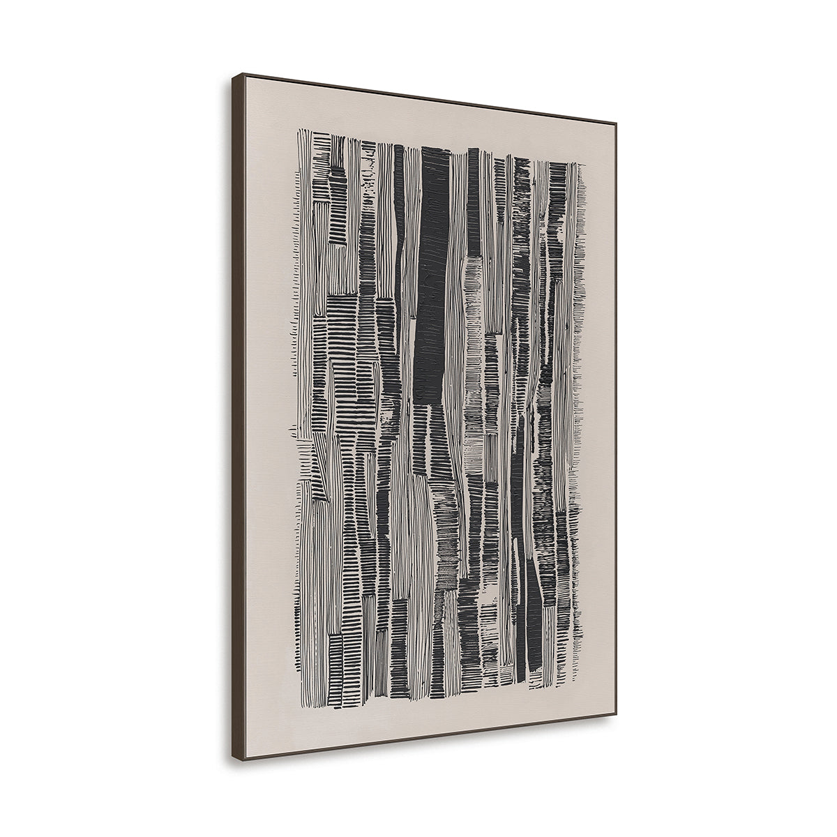 Monochrome Rhythm Hand-Painted Abstract Line Art on Canvas