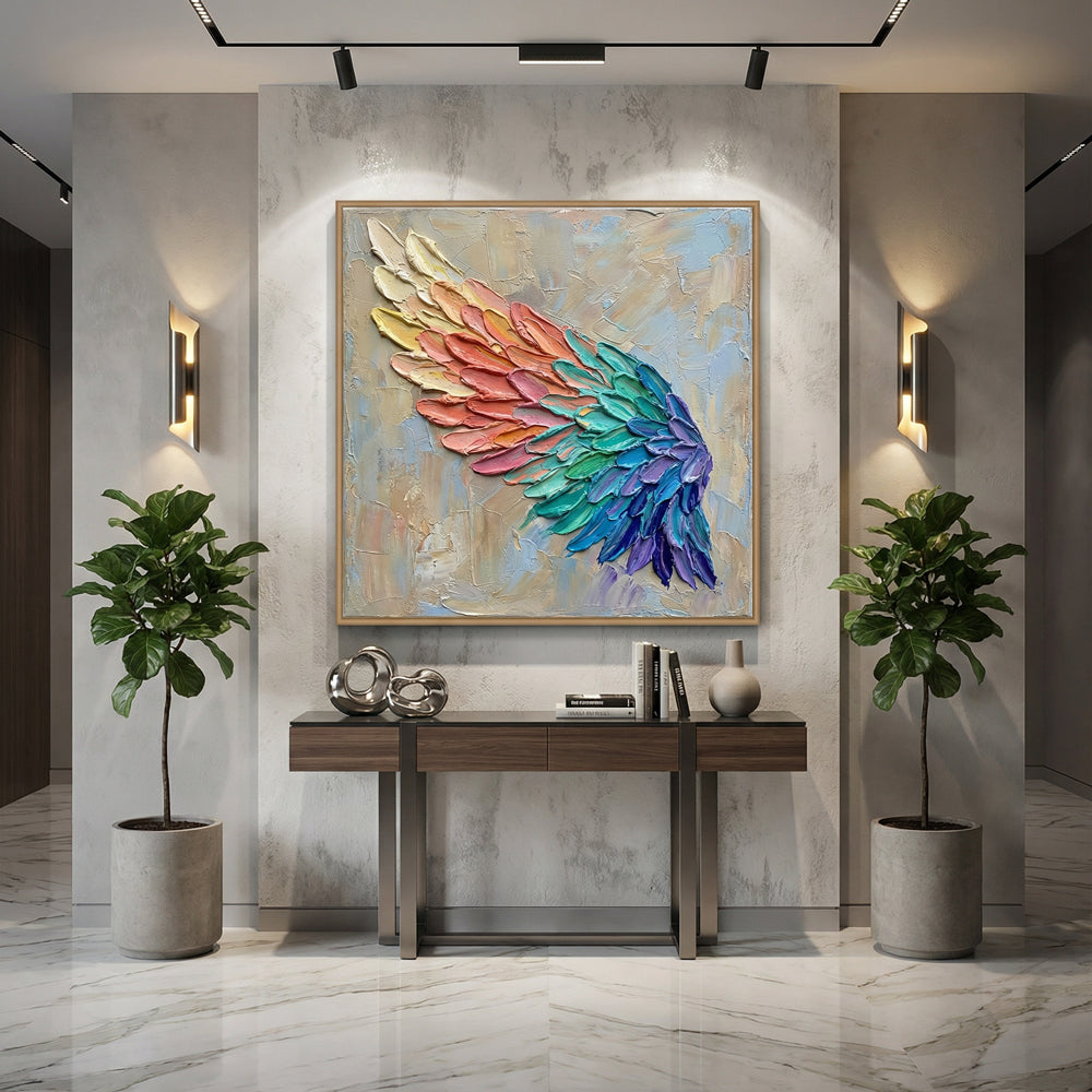 Chromatic Wing Flow | Modern Abstract Texture Style Handmade Oil Painting Wall Art