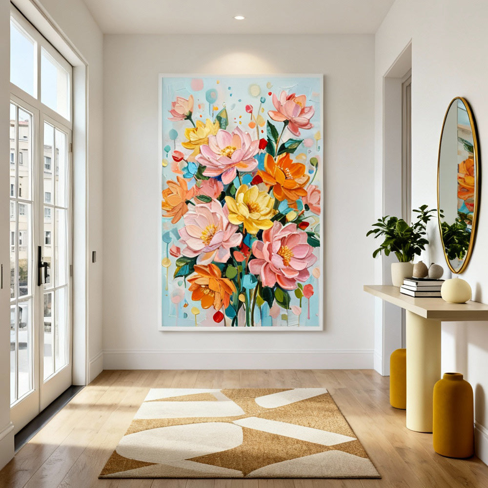 Garden Melody Bloom | Contemporary Abstract Floral Handmade Oil Painting Wall Art
