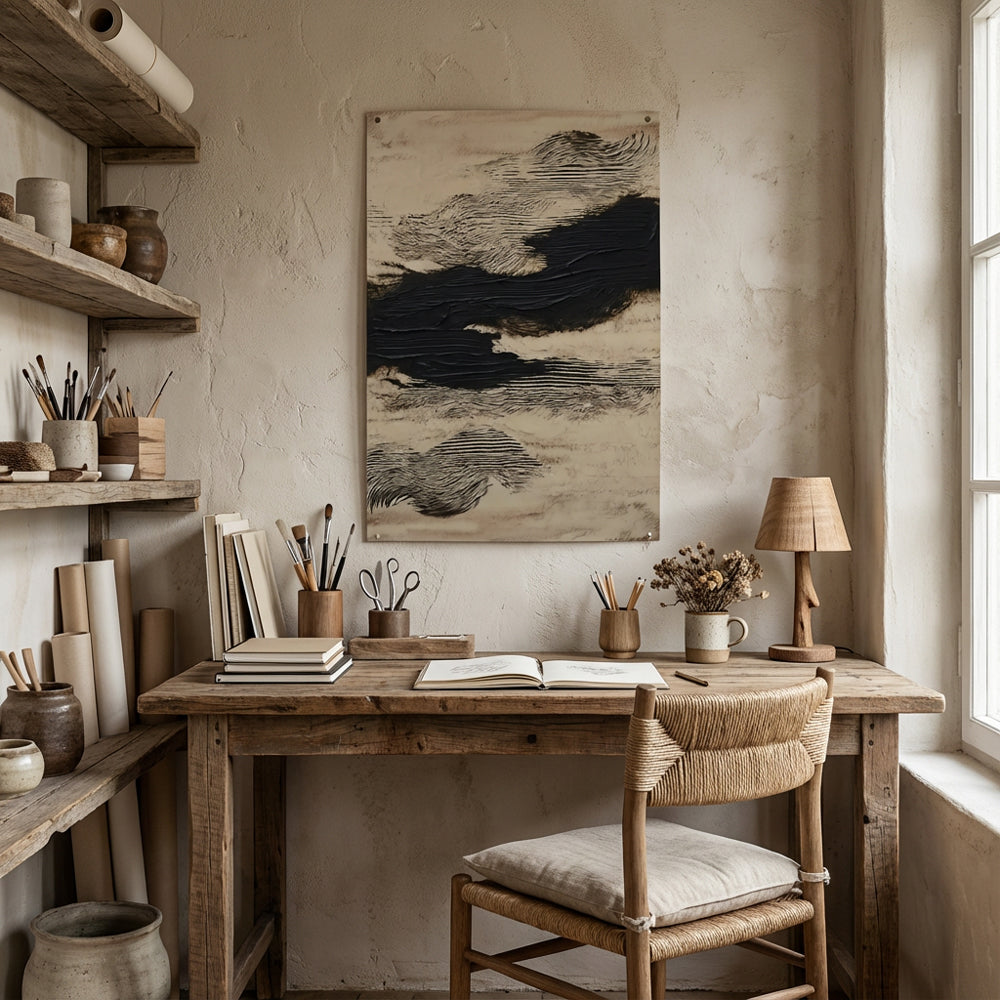 Silent Flow of Shadows – Abstract Textured Minimalist Oil-Style Artwork Handcrafted Painting