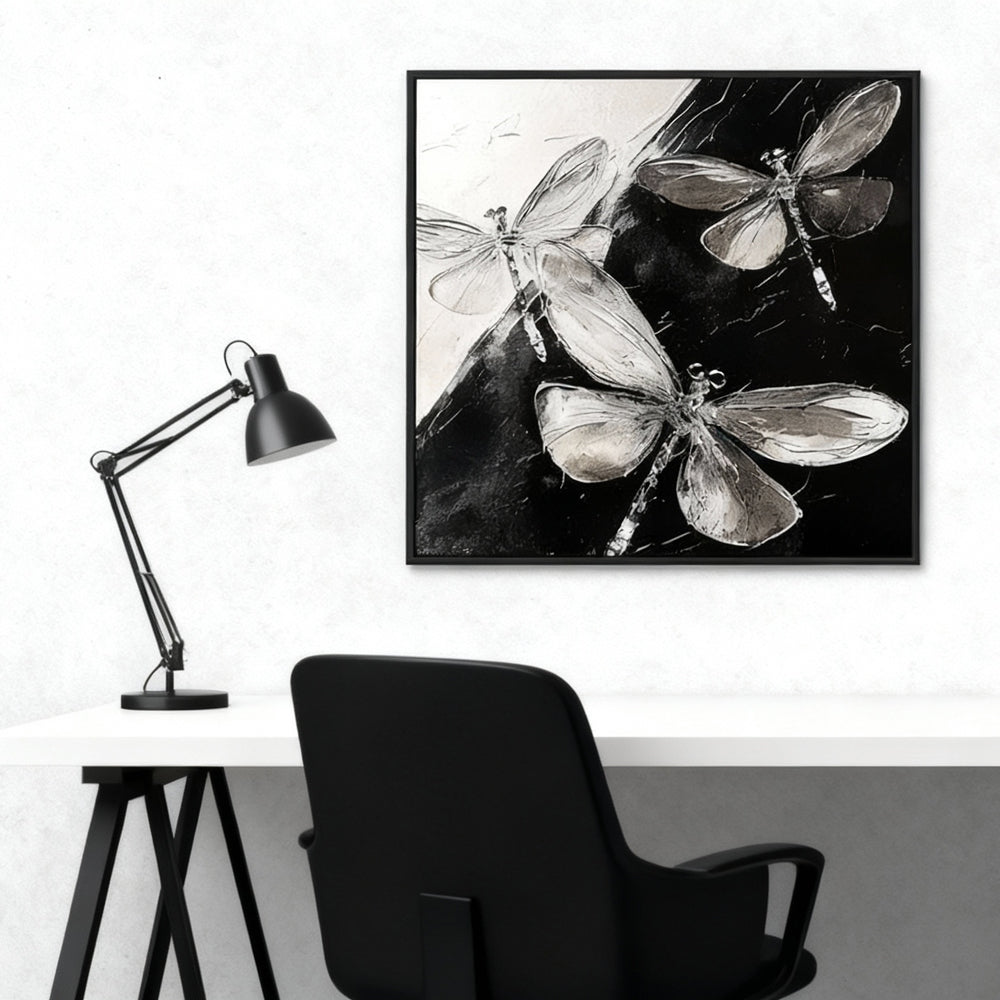 Dance of Shadows – Modern Minimalist Insect Theme Handmade Oil Painting Wall Art