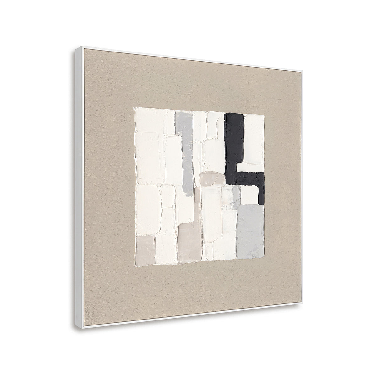 Bold monochrome blocks create striking balance, blending minimalism with timeless abstract elegance
