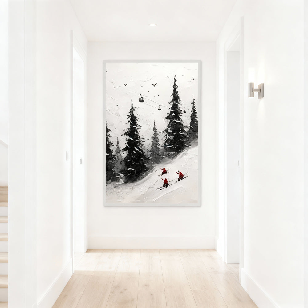 Winter Skiing Forest Theme Painting – Impressionist Style Handmade Oil Painting Wall Art