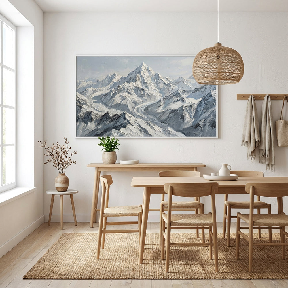Frozen Rivers of the Summit – Impressionist Snow Mountain Oil-Style Artwork Handcrafted Painting