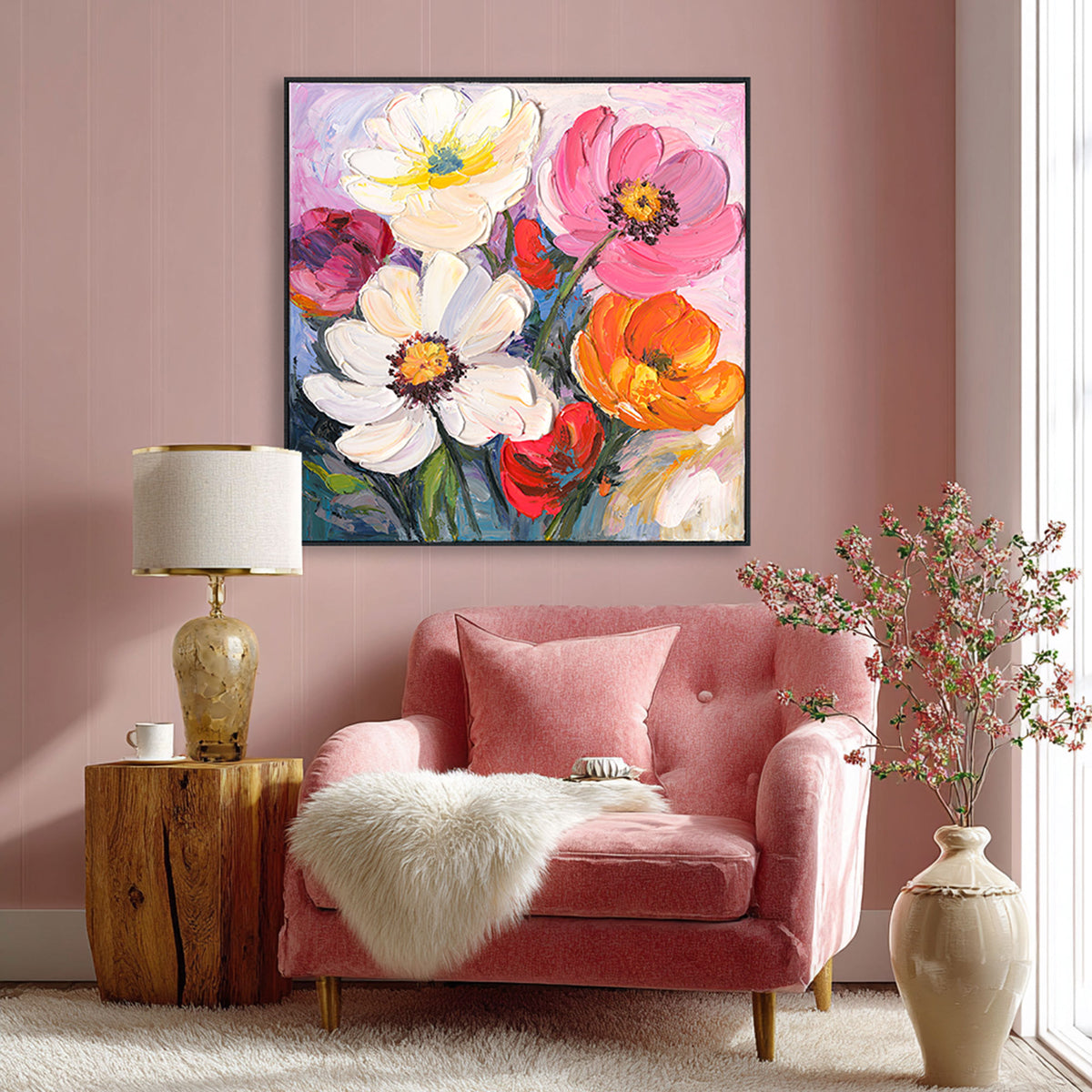 Obra maestra floral vibrante pintada a mano en colores audaces de óleo