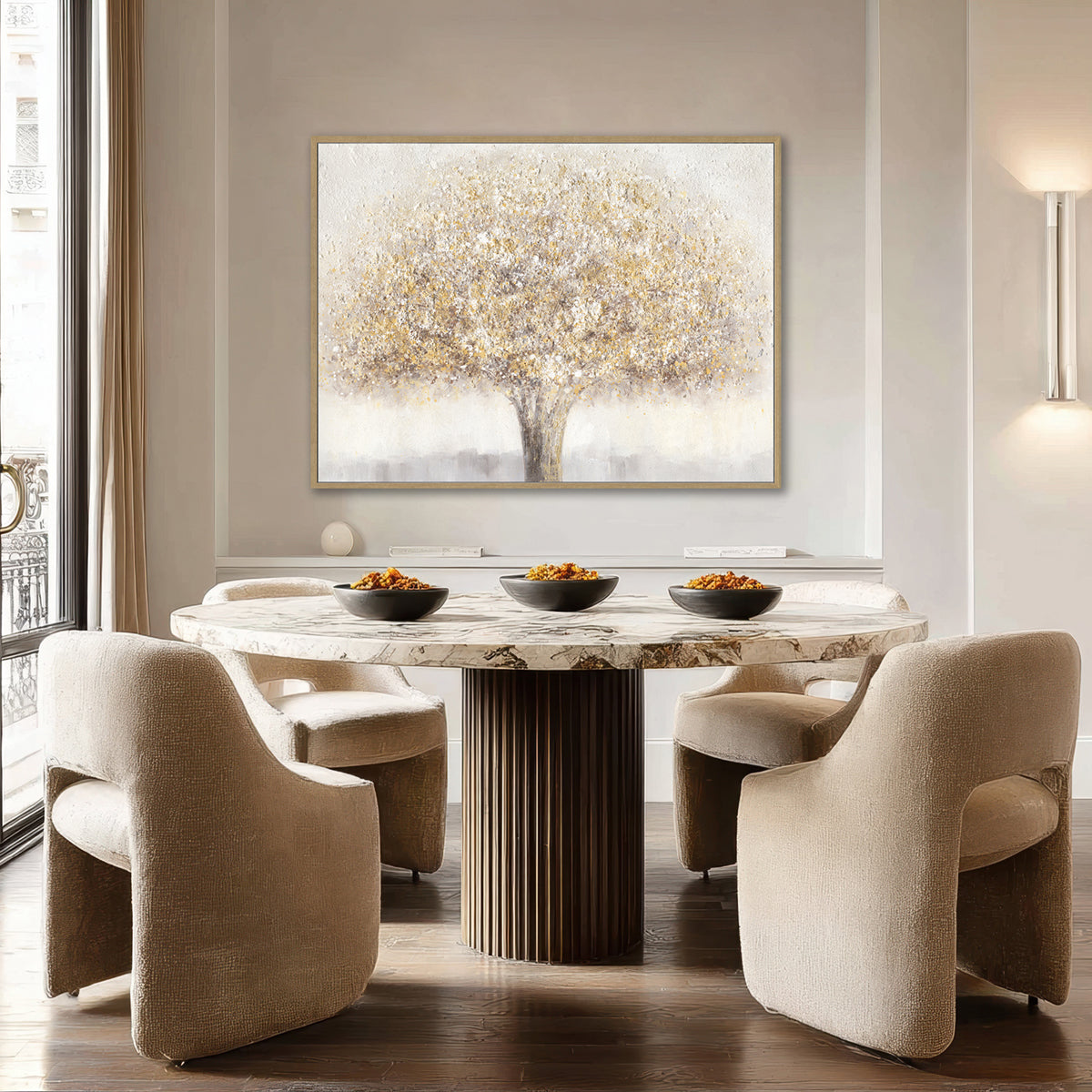 Hand-Painted Canvas Wall Art Golden Tree of Life