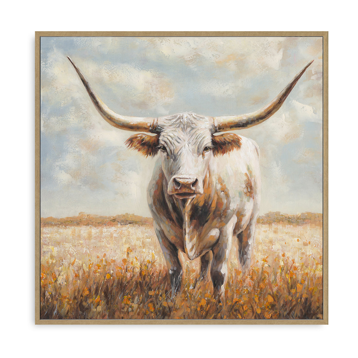 Handmade Rustic Wall Art – Realistic Longhorn Bull Painting for Farmhouse Decor
