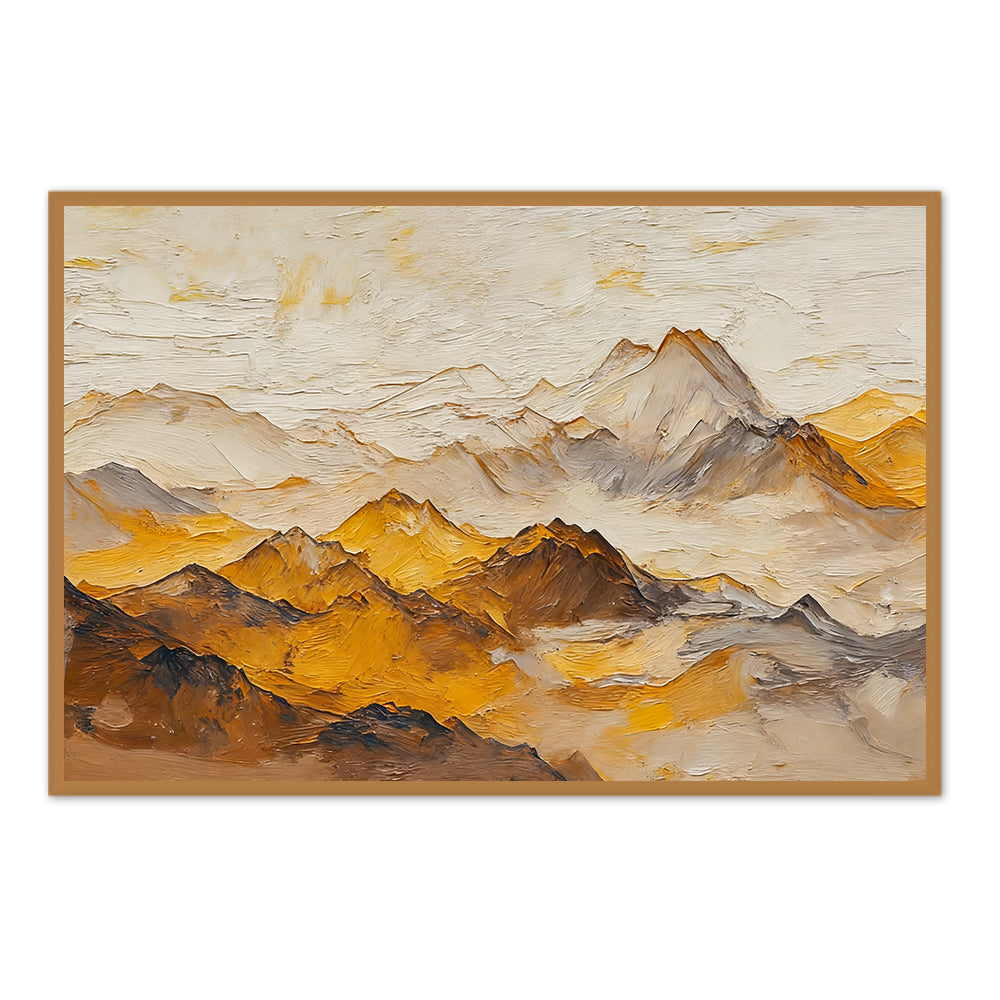 Golden Mountain Range Theme Painting – Impressionist Abstract Style Handmade Oil Painting Wall Art