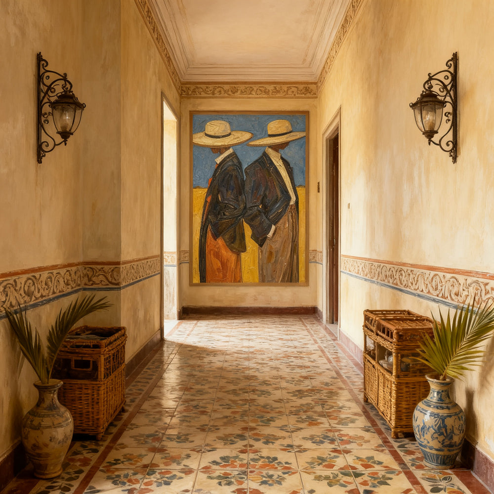 Dual Cowboys Back-to-Back – Modern Figurative Style Handmade Oil Painting Wall Art