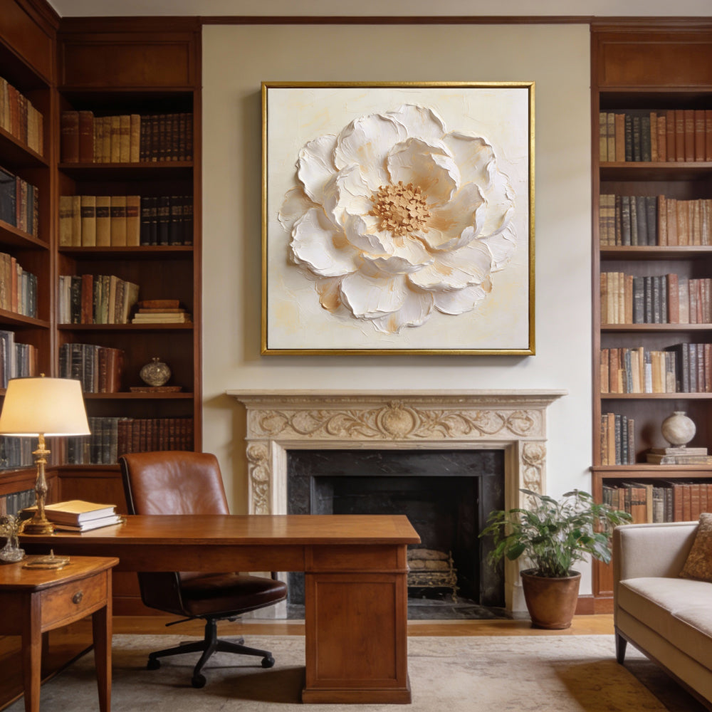 Silent Petal Harmony – Contemporary Floral Textured Hand-Painted Oil Painting Wall Art